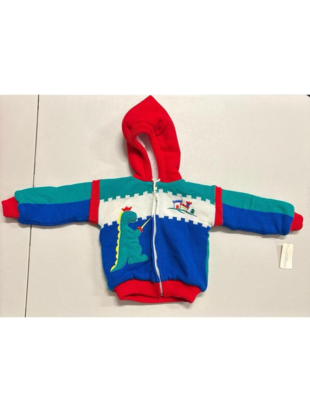 Vintage 80s 90s Tiny Tots Knitted Dinosaur Hoodie Jacket Size 2